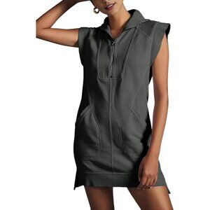 Womens Cotton Blend Half Zip Sweatshirt Dress Summer Casual Mini Tunic